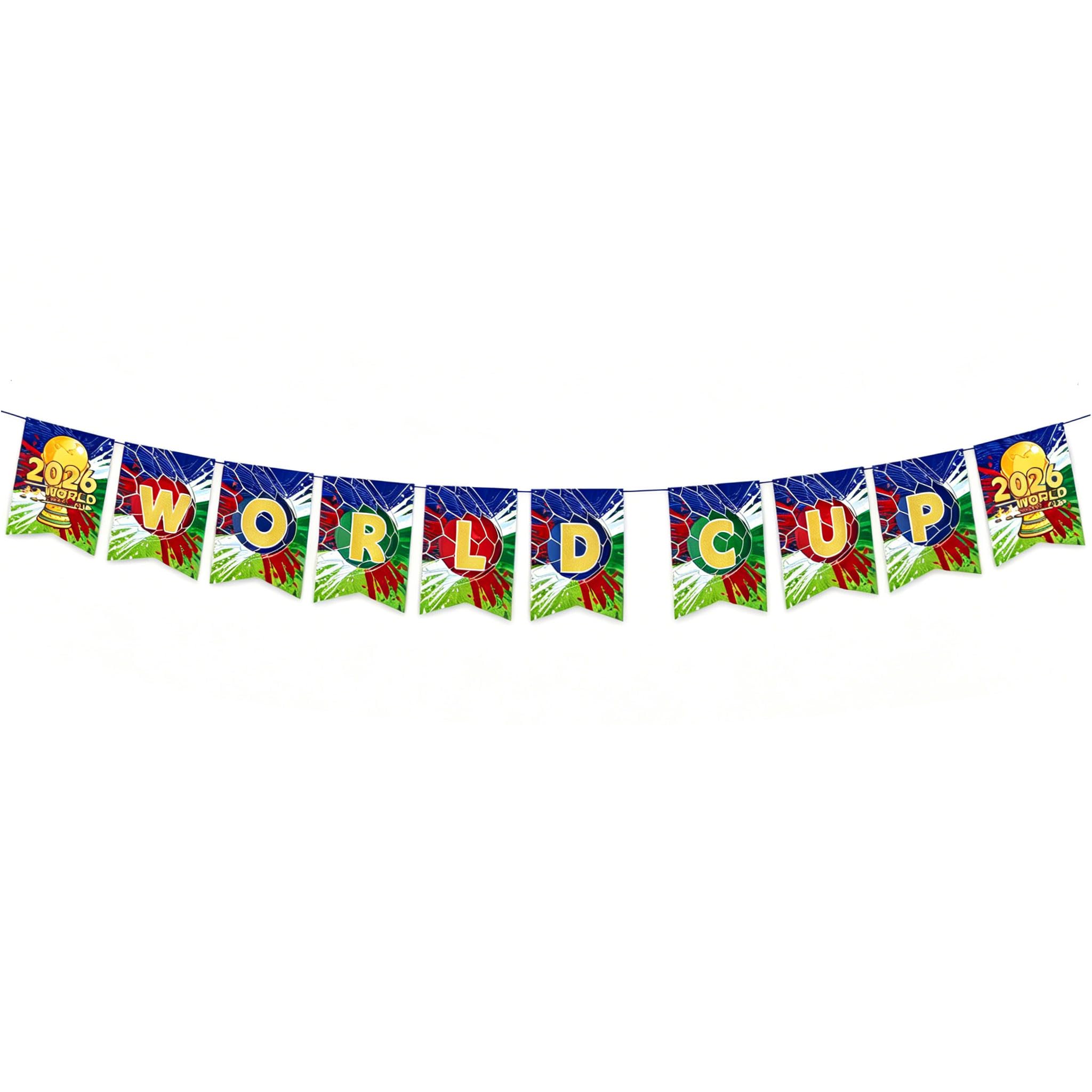 Baofuwan World Cup Football 2026 Football Banner Hanging Swirls Decorations Soccer Colorful Party Office Homes Happy Birthdays For Fans Events Sports Bars Decor Fan Celebrations (10 pcs)