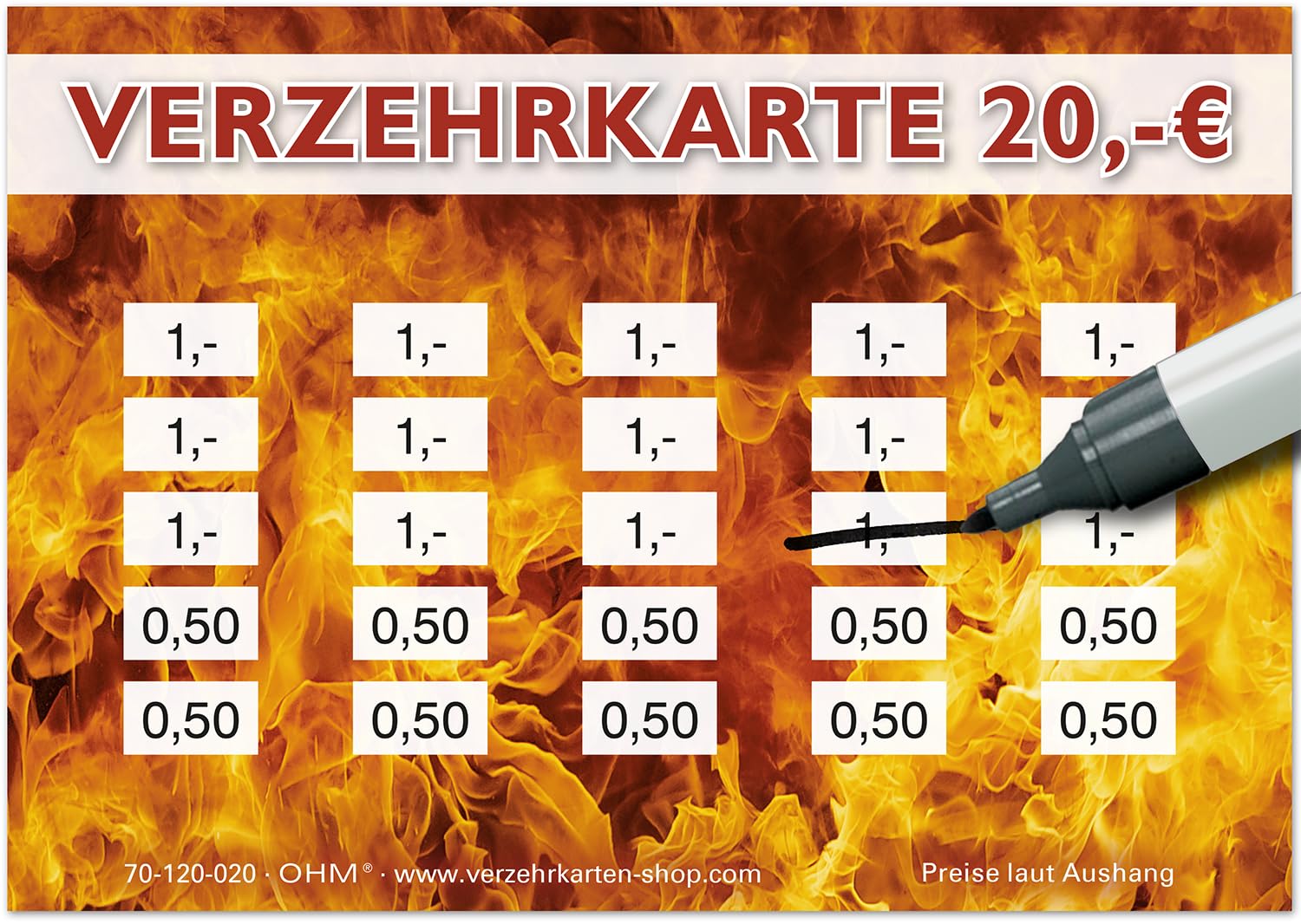 250 Verzehrkarten Grill DIN A7, Gesamtwert 20 Euro, praktische Alternative zu Wertmarken, für Vereine, Gastronomie etc., einfaches bargeldloses Bezahlen