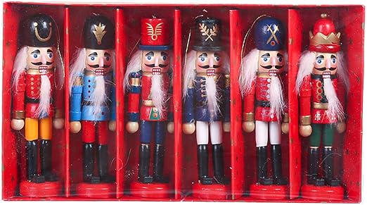 BlueSpace Christmas Nutcracker Ornaments Set Wooden Nutcrackers Hanging Decorations for Christmas Tree Figures Puppet Gifts (5", Red)
