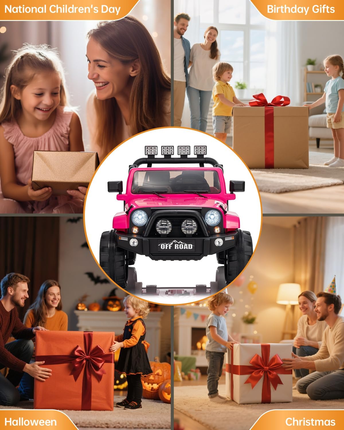 2 Seater Electric Car for Kids - Ride On Truck Car with Parent Remote Control,LED Lights, Bluetooth, Music & Horn, 20“Spacious Seat for Boy Girl Christmas & Birthday Gift (Rose, 12V)