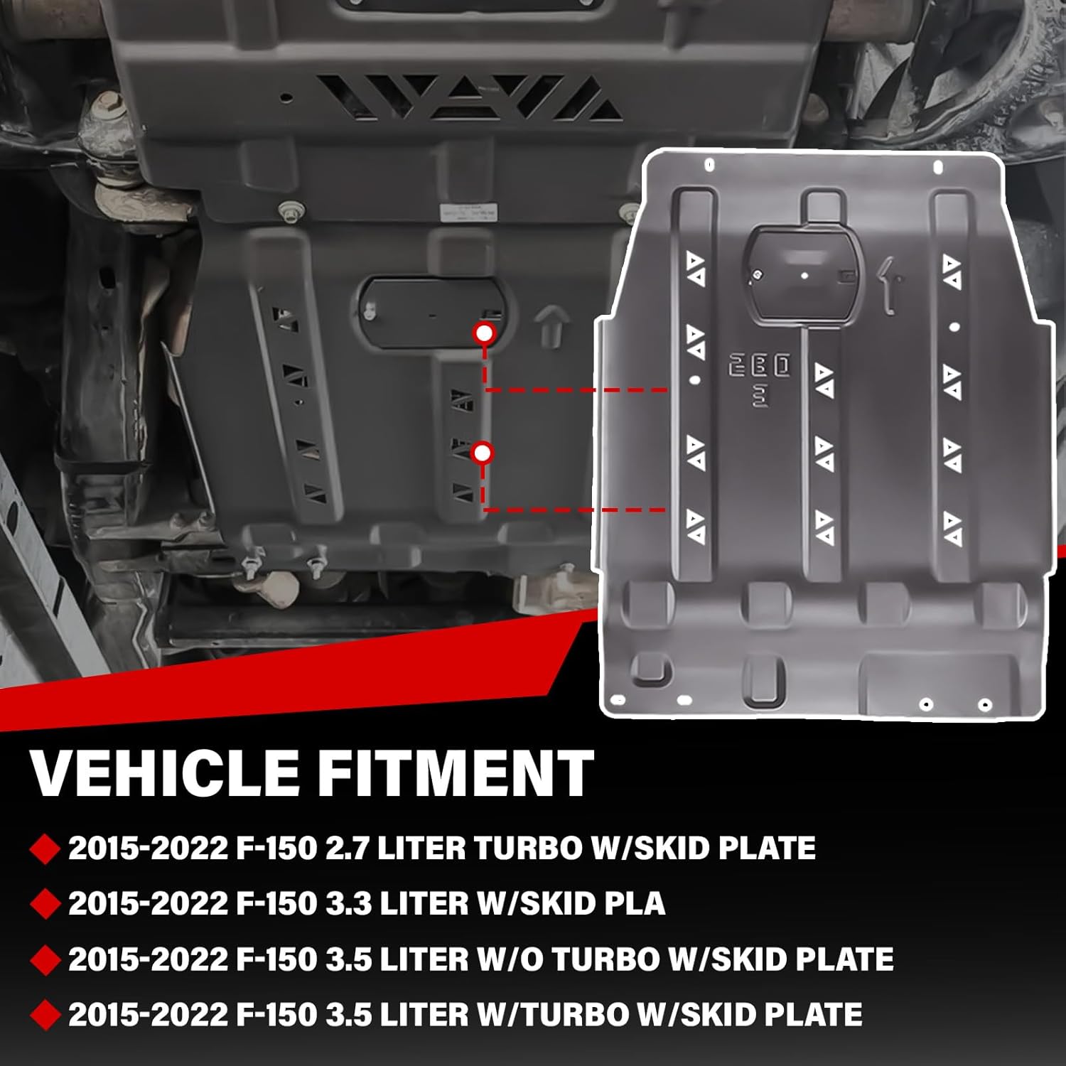 Transmission Skid Plate 3D Manganese Steel Engine Gearbox Splash Shield Guard Compatible with Ford F150 2015-2022