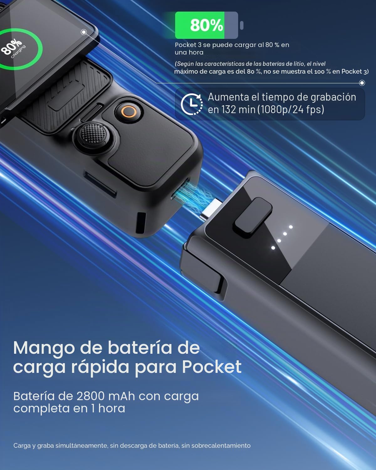 Mango de batería de carga rápida para Osmo Pocket 3 accesorios para bolsillo 3 empuñaduras de batería con celdas de batería originales de fábrica