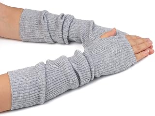 Cashmere Blended Arm Warmer for Women Winter Fingerless Gloves Knit Mitten Gloves Wrist Warmer with Thumb Hole