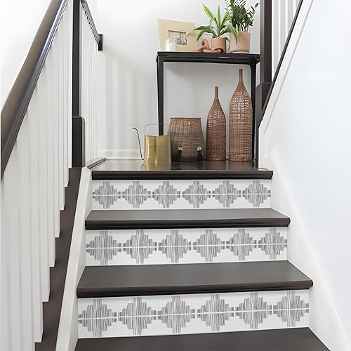 funlife 14 calcomanías para elevador de escalera de línea bohemia dibujadas a mano, calcomanías decorativas geométricas de vinilo para escalera de
