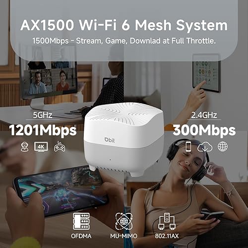 Miniatura 5 de DBIT AX1500 WiFi 6 Mesh Wi-Fi System  Cobertura de 3,900 pies cuadrados y 120 dispositivos  Doble banda, roaming sin costuras, controles parentales