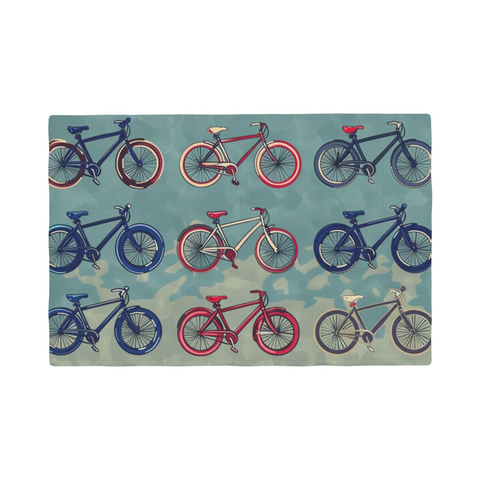 Cartoon Bikes Cycling Print Placemats Set, Heat Resistant Washable Placemat 12x18in Table Mats for Party Kitchen Dining Table Decoration Indoor Outdoor, Six Piece