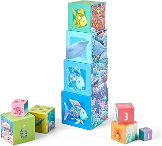 HABA Rainbow Fish Stacking Blocks, 10 Nesting Cubes, 12+ Months