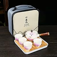 Vista 14 de Juego de té de viaje portátil de cerámica, juego de té chino de kungfu con tetera de rotación 360 e infusor, 4 tazas de té, bandeja de té y bolsa