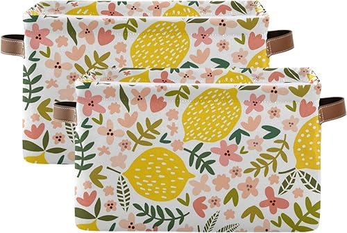 Miniatura 8 de susiyo Contenedores grandes plegables de almacenamiento, hermosas cestas de almacenamiento de tela de limón floral, canastas decorativas plegables