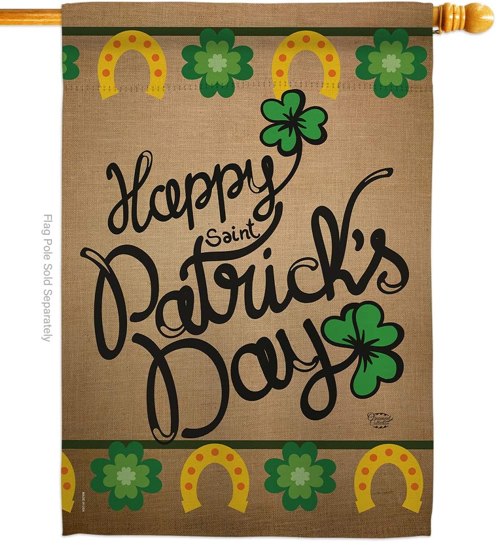 Happy Saint Patricks Day House Flag Springtime St Patrick Shamrock Leprechaun Lucky Coin Holiday March Irish Clover Small Decorative Gift Yard Banner Double-Sided Made In USA 28 X 40