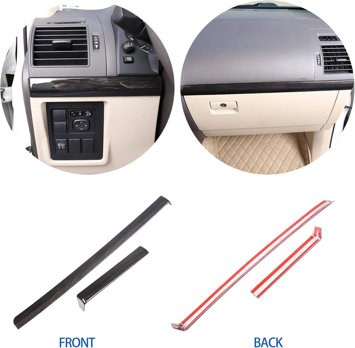 Compatible with Toyota Land Cruiser Prado FJ150 150 2018 Car Center Console Decorative Strip Cover, ABS Co-Pilot Decoration Trim Strip Accessories, 2PCS (Black Wood Grain)