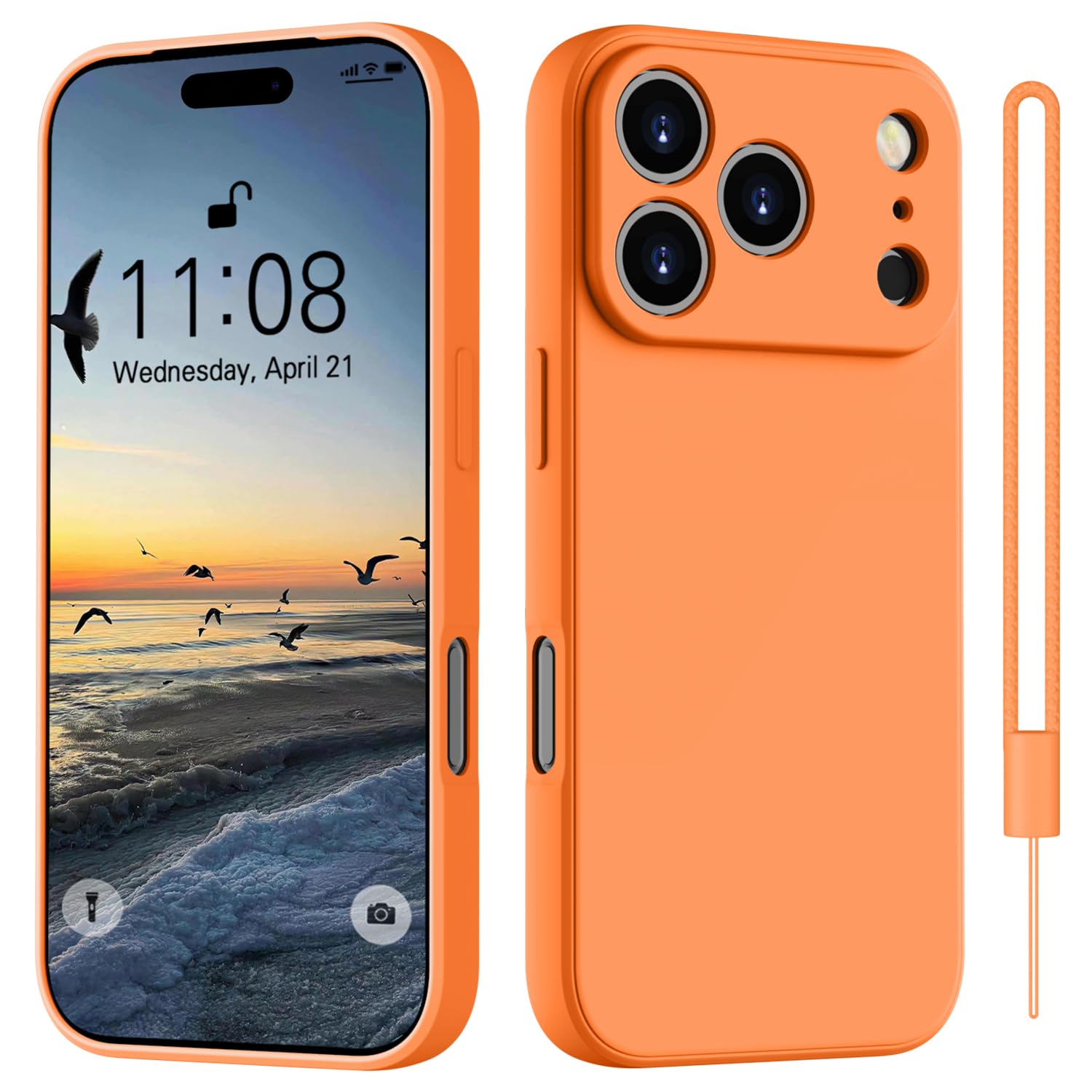 HGH für iPhone 17 Pro Max Hülle Silikon mit Lanyard, Handyhülle für iPhone 17 Pro Max Dünn Rundumschutz mit Microfiber-Innenfutter Kratzfest Schutzhülle Case 6.9" Orange