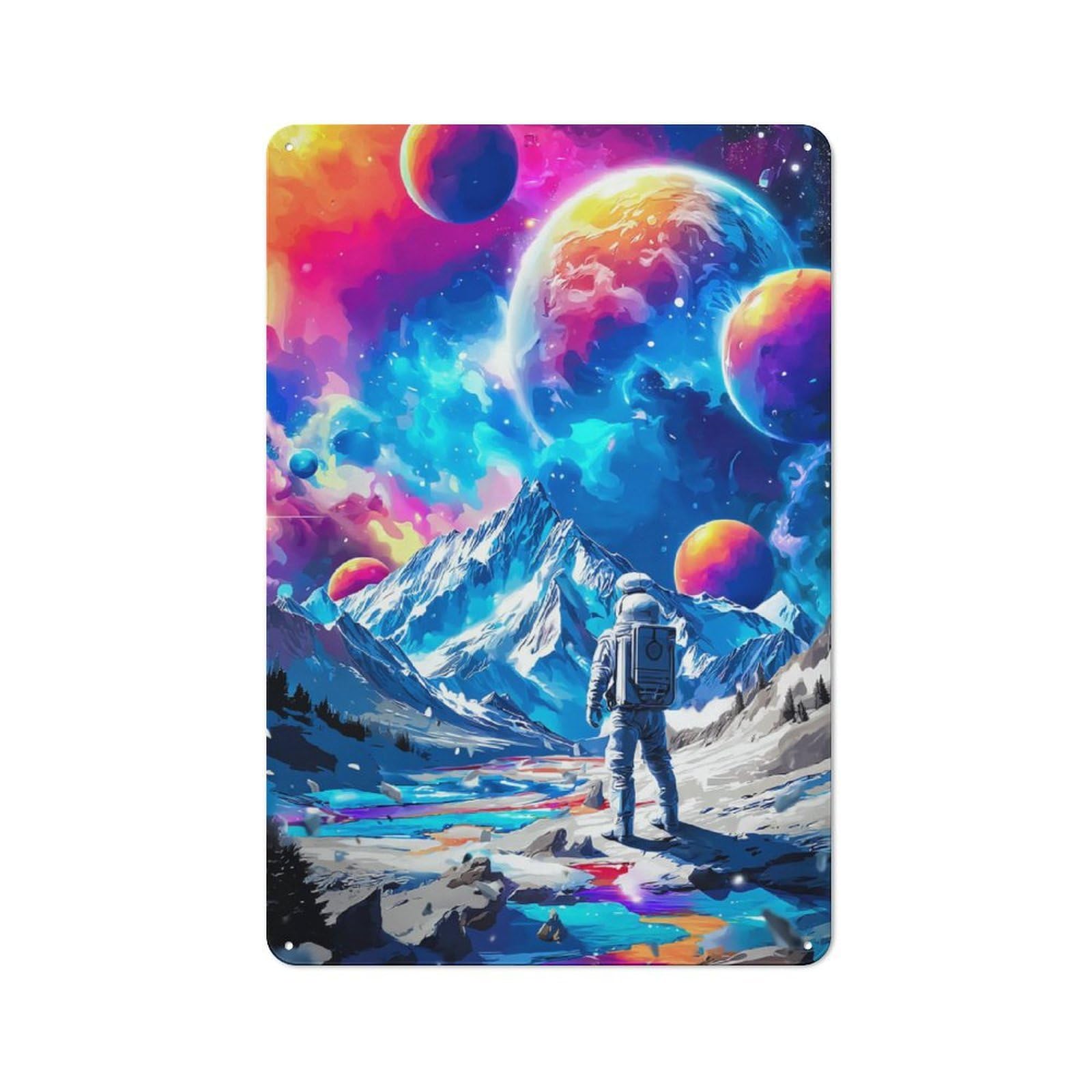 Junmoney Astronaut In Colorful Space -2 Decorative Metal Sign 30X20cm, Creative Studio Wall Plaque For Hobby Room, Office, Lounge Or Living Room