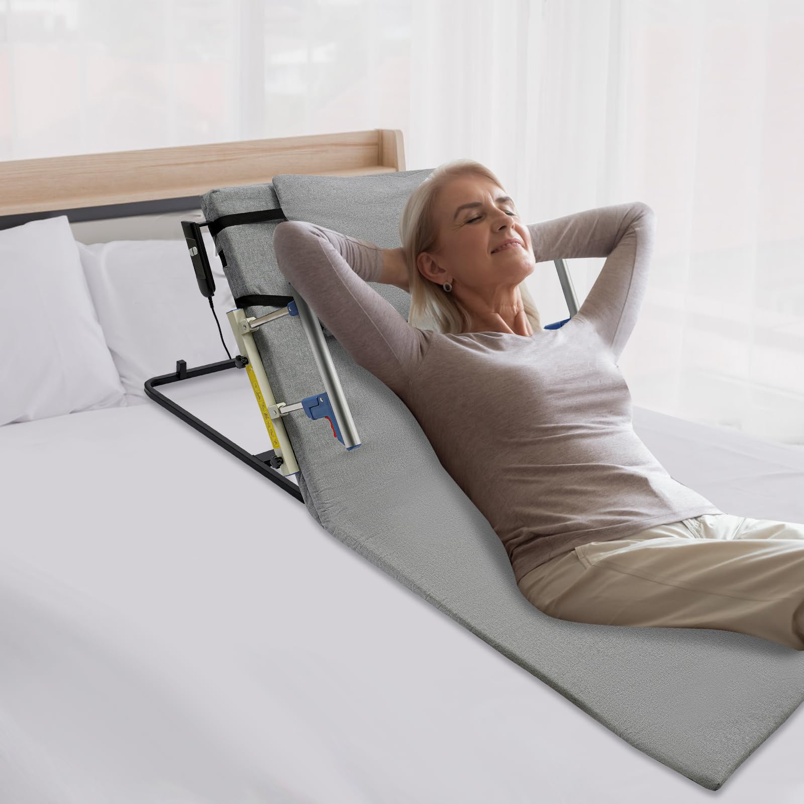 Electric Adjustable Bed Backrest - 2° to 70° Power Lift with Remote, Foldable Handles, 300lb Capacity - Assist Elderly/Seniors/Patients to Sit Up & Get Out of Bed Easily - Home Medical Recliner