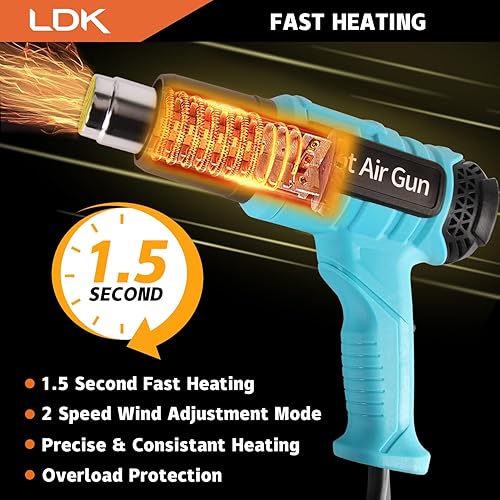 Miniatura 10 de LDK Pistola de calor para manualidades, mini pistola de aire caliente de doble temperatura con boquilla reflectante para resina epoxi, envoltura