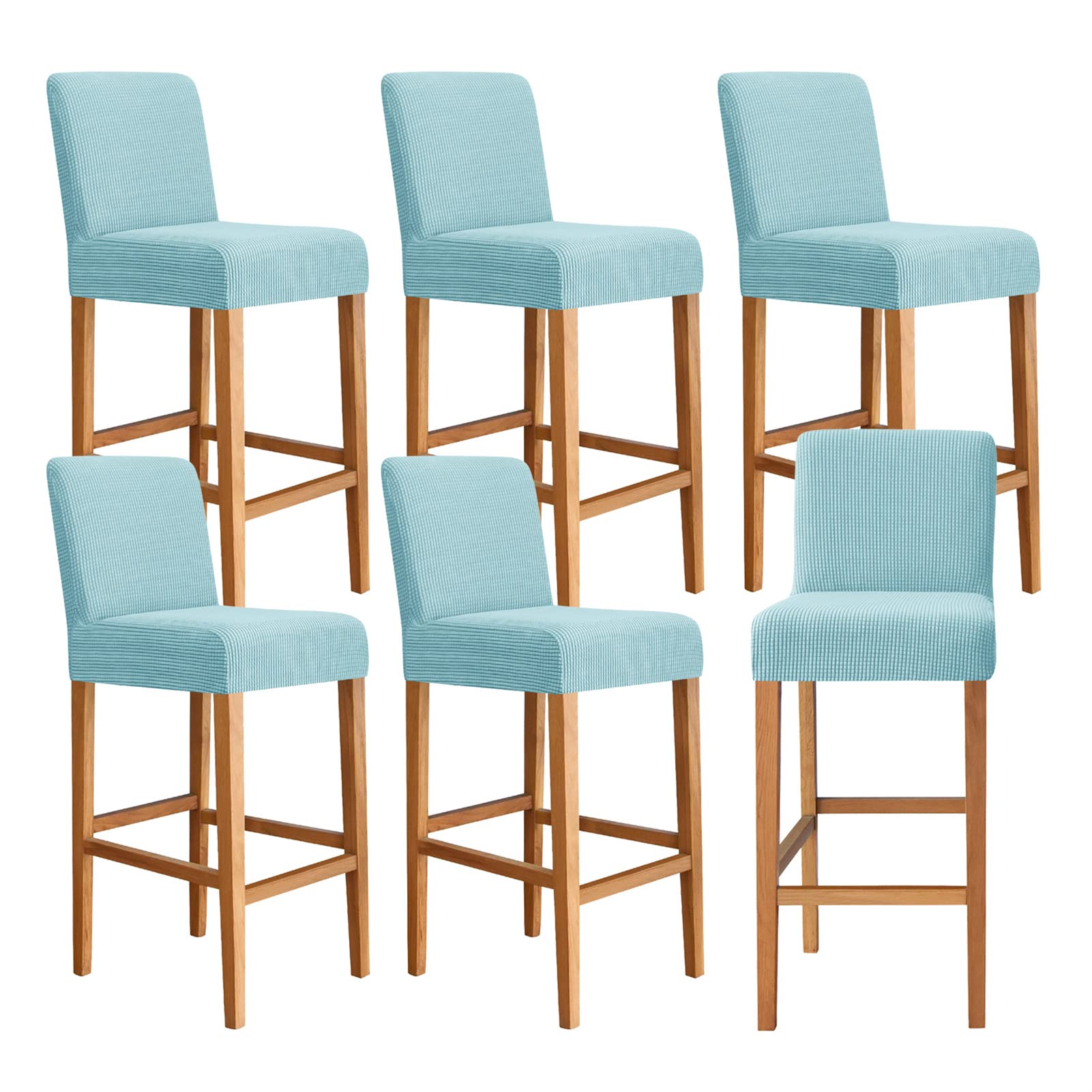 Bar Stool Covers, Stretch Bar Stool Covers, Pub Counter Short Back Chair Covers with Elastic Bottom Chair Covers, for Breakfast Cafe Counter High Stool (Light Blue,6 Pcs)