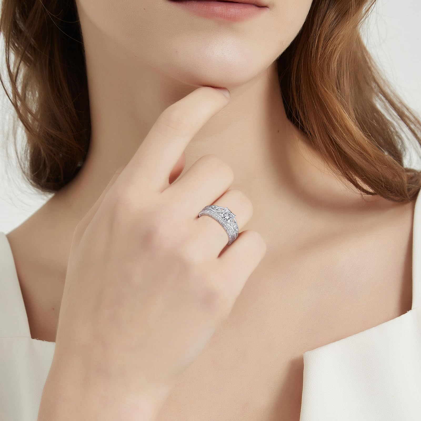 Vintage Celtic Knot Women's Engagement Ring Sets 925 Sterling Silver/14K Gold Plated Stackable Wedding Bands Rings AAAAA Cubic Zirconia Women Bridal Sets Wedding Ring Band Width 1.8mm Size 5-9