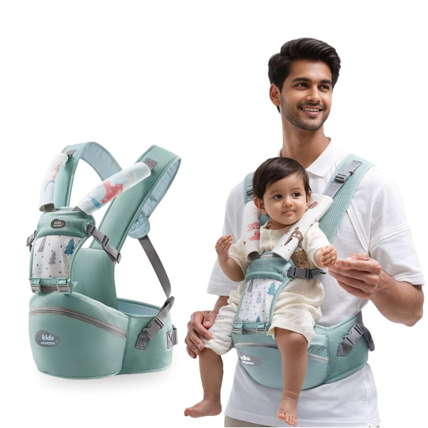 Kids Station Baby Carrier with 4 Carry Positions, Patented Design, Baby Carrier made up of Cotton, Designed for Indian Env...