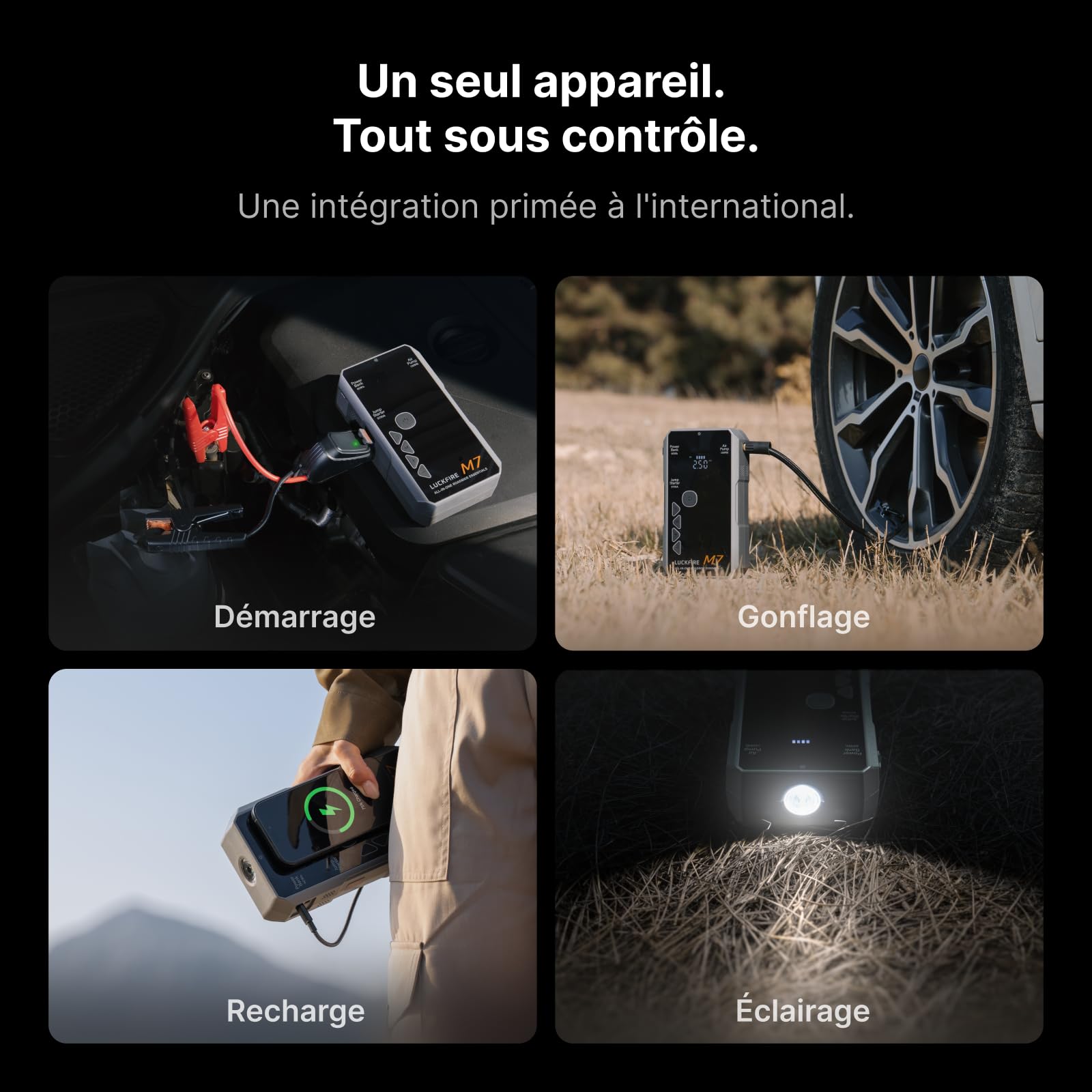 M7 Certifié TÜV Booster Batterie Voiture, SmartIgnition 12V Compresseur à Air Portatif, Gonfleur Pneus Voiture avec Batterie Externe 60Wh, pour Moteurs 10L Essence et 8.5L Diesel