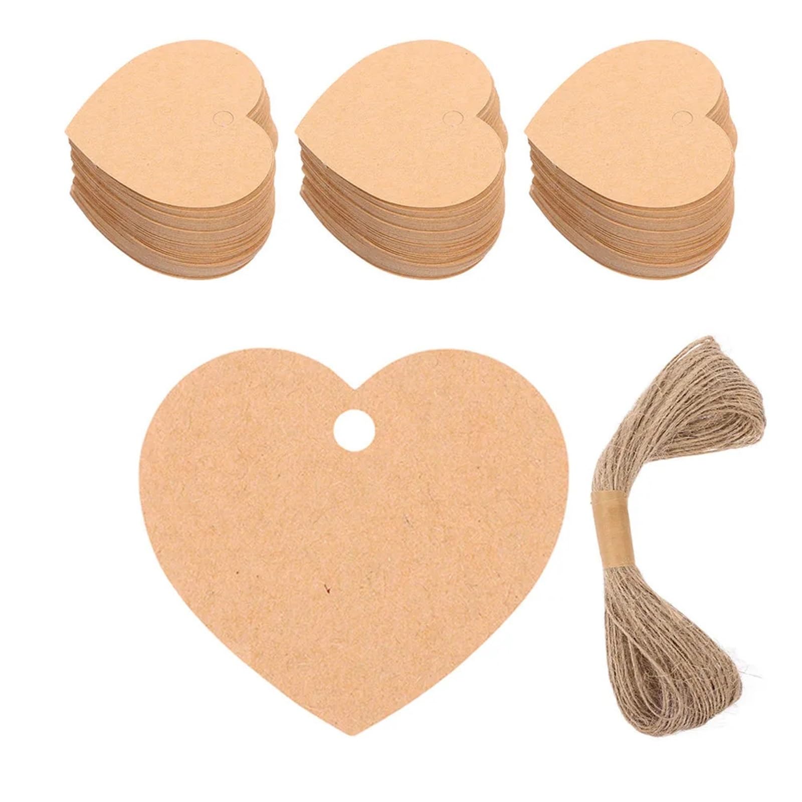 Lot de 500 étiquettes de prix avec ficelle en papier kraft en forme de cœur à suspendre pour mariage, anniversaire, fête, emballage cadeau, sac pour affichage de prix