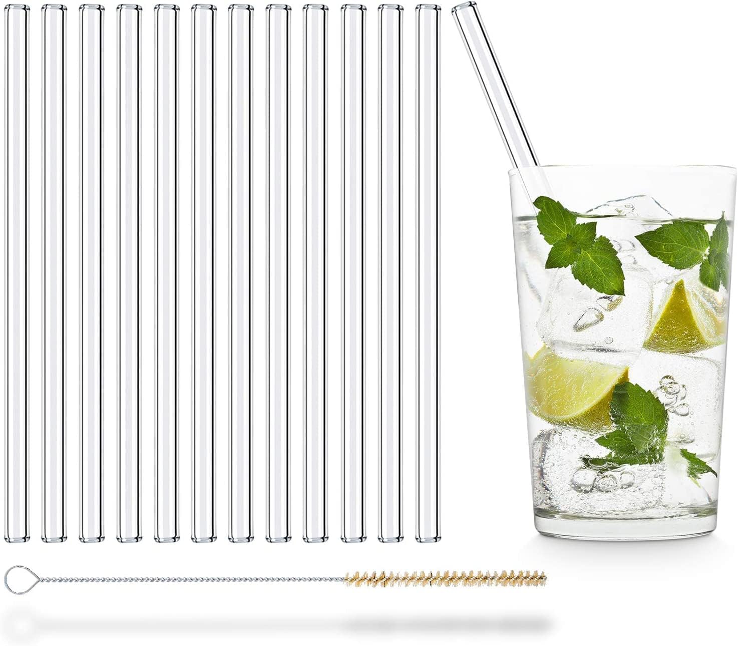 HONZUEN 8 Pezzi Cannucce di Vetro Ecologico Senza BPA Cannucce Riutilizzabili con 2 Spazzola di Pulizia, Canuccia Vetro Curvi-4 Lunghe e Corte, Colorato Cannuccia per Cocktail Milk, Smoothies, Succhi