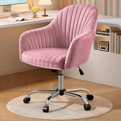 Warmiehomy Silla de Escritorio de Terciopelo para Oficina en Casa, Silla de Trabajo Giratoria Ajustable Moderna, Sillas de Tocador para Mujeres con