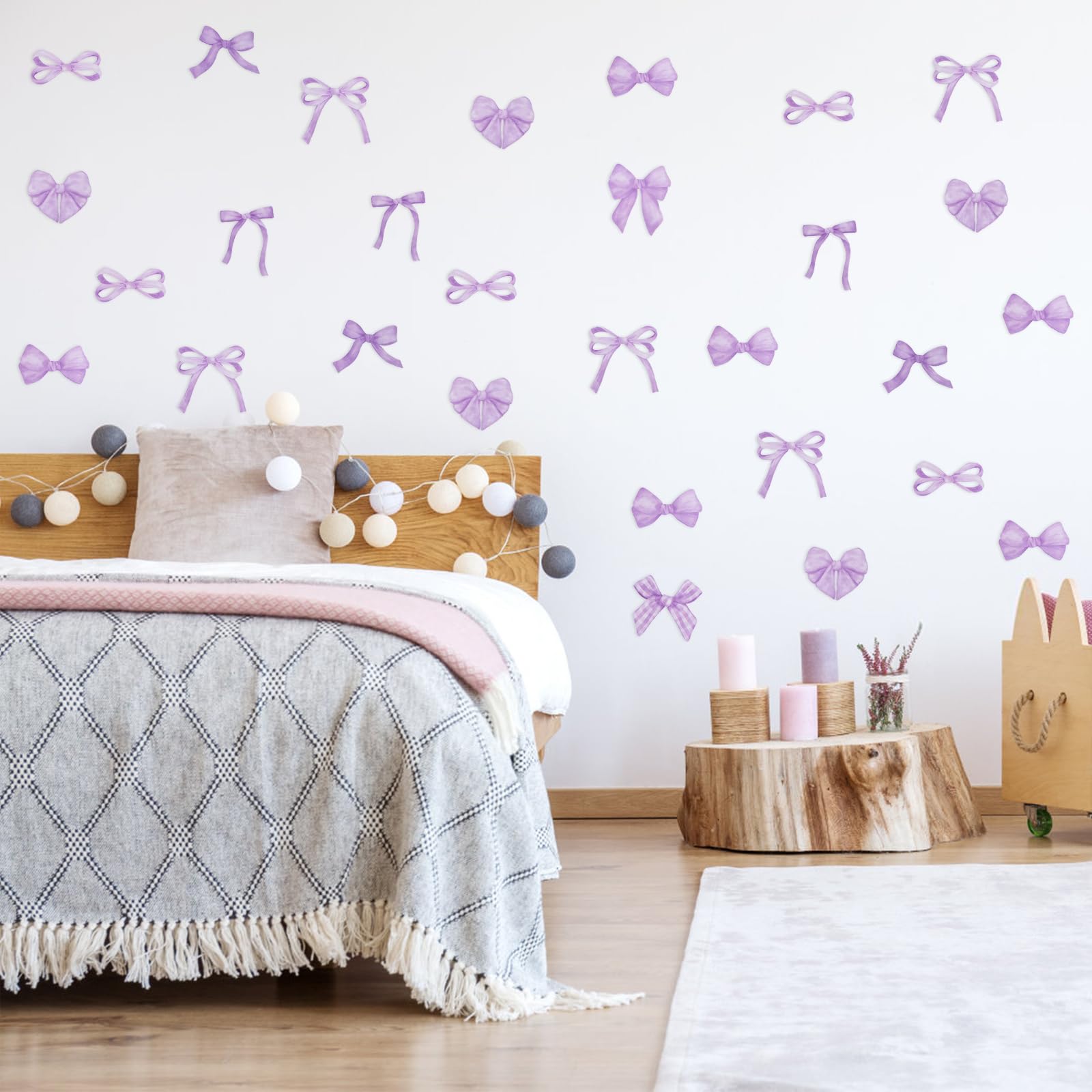 MOROBOR Purple Bow Wall Sticker 8 Sheets Removable Waterproof Self Adhesive Color Interior Wall Decoration 20 * 30cm Bow Pattern Thickened Tile Sticker for Bedroom Living Room Refrigerator
