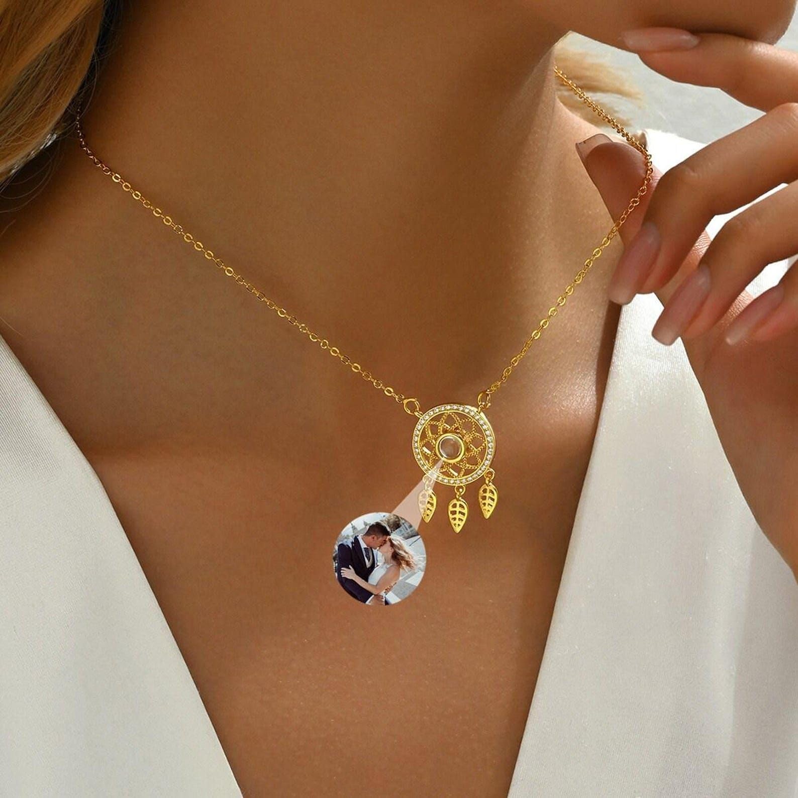 Collana acchiappasogni con foto proiettata personalizzata, ciondolo commemorativo