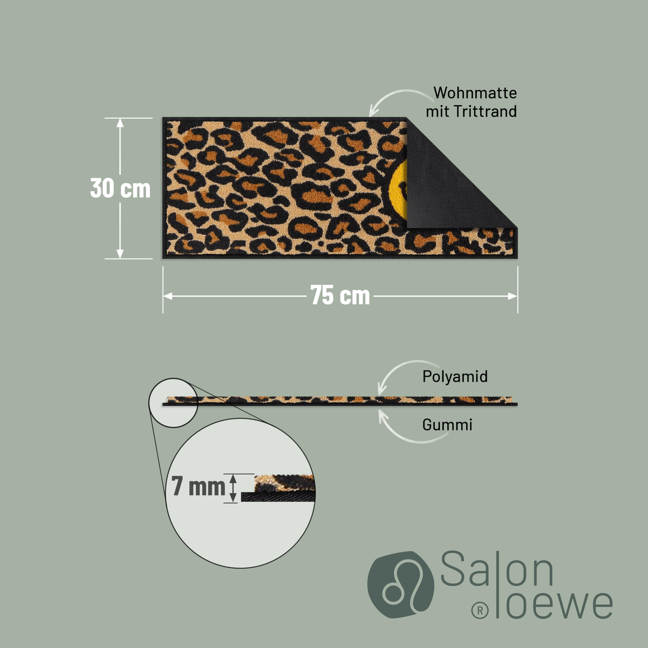Salonloewe Paillasson Smile Leo jaune, 30 x 75 cm, paillasson, anti-salissures, lavable et antidérapant, 100 % sans PVC, pour l'intérieur et l'extérieur