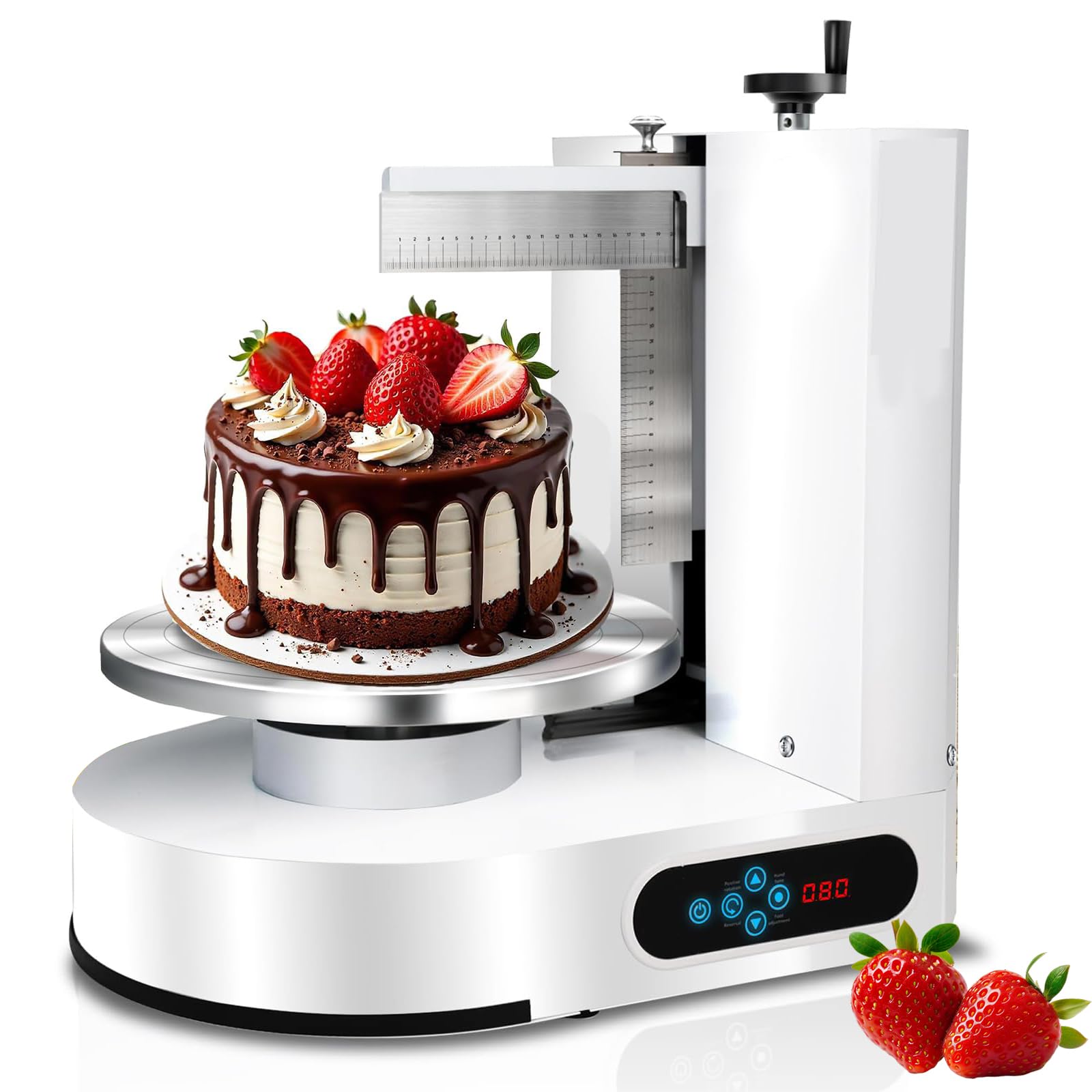 Lisseur de gâteau électrique et machine à glaçage de 10,2 cm - Plateau tournant automatique 60 320 tr/min avec grattoirs gradués - Parfait pour la décoration de gâteaux et le glaçage - Blanc