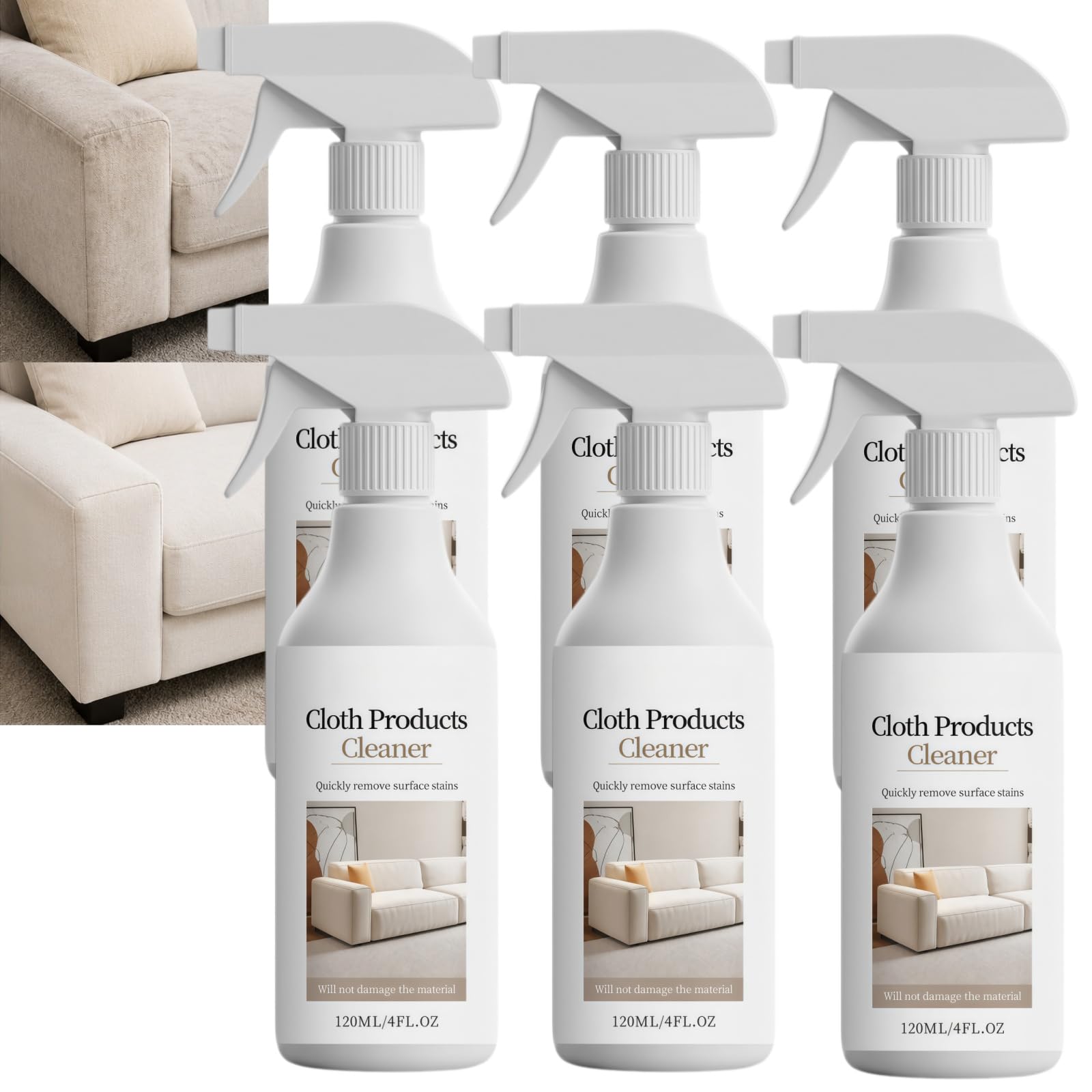 Waschfreies Reinigungsspray für Sofa, Polsterfleckenentferner für Stoffsofas, Stoffproduktreiniger, wasserlose Oberflächenfleckenpflege für Möbelkissen, Sitze, Teppiche und Autoinnenraum (6pcs)