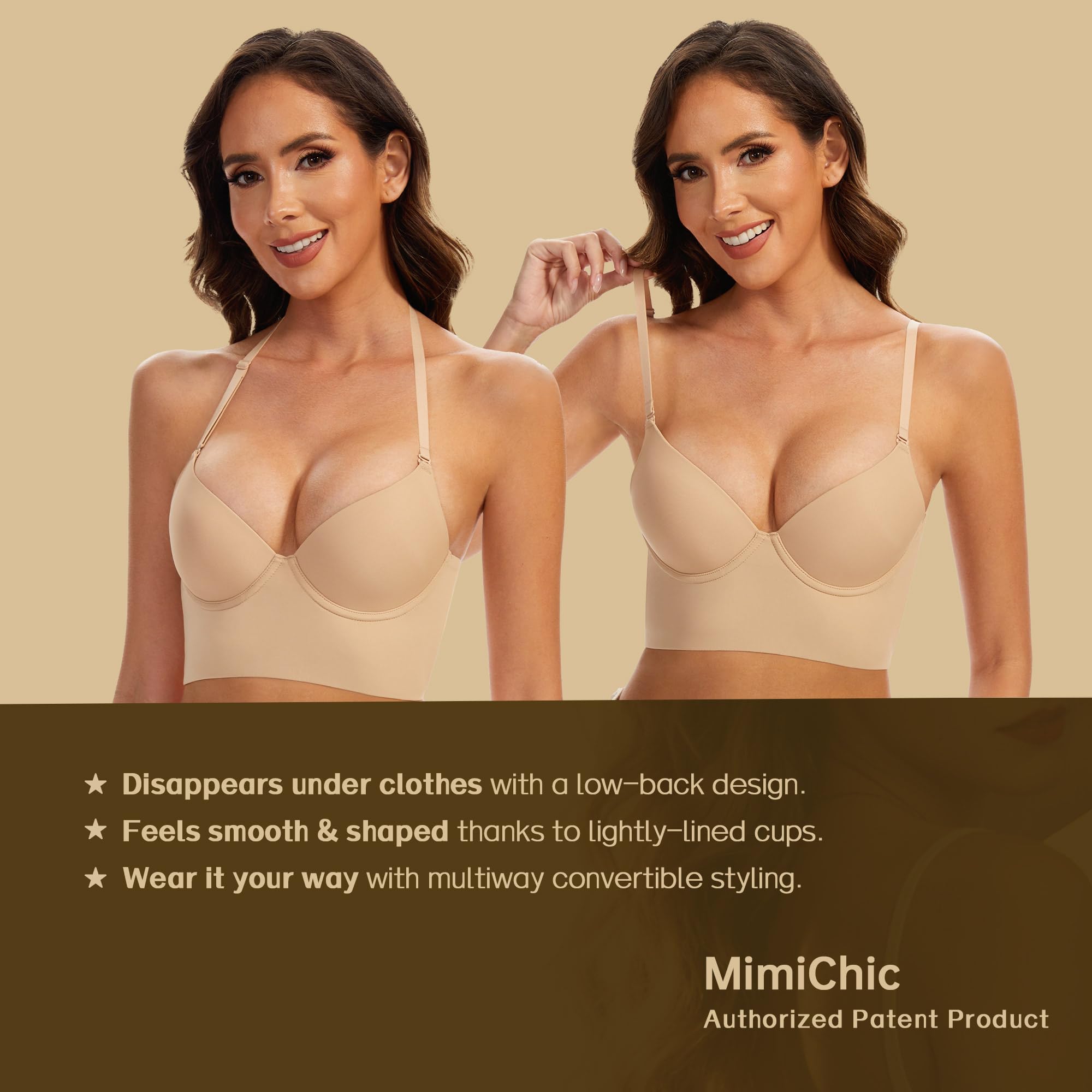Soutien Gorge Dos Nu-Invisible Multiples et Transparent Convertibles Soutien Gorge sans Coutures à Léger Rembourrage