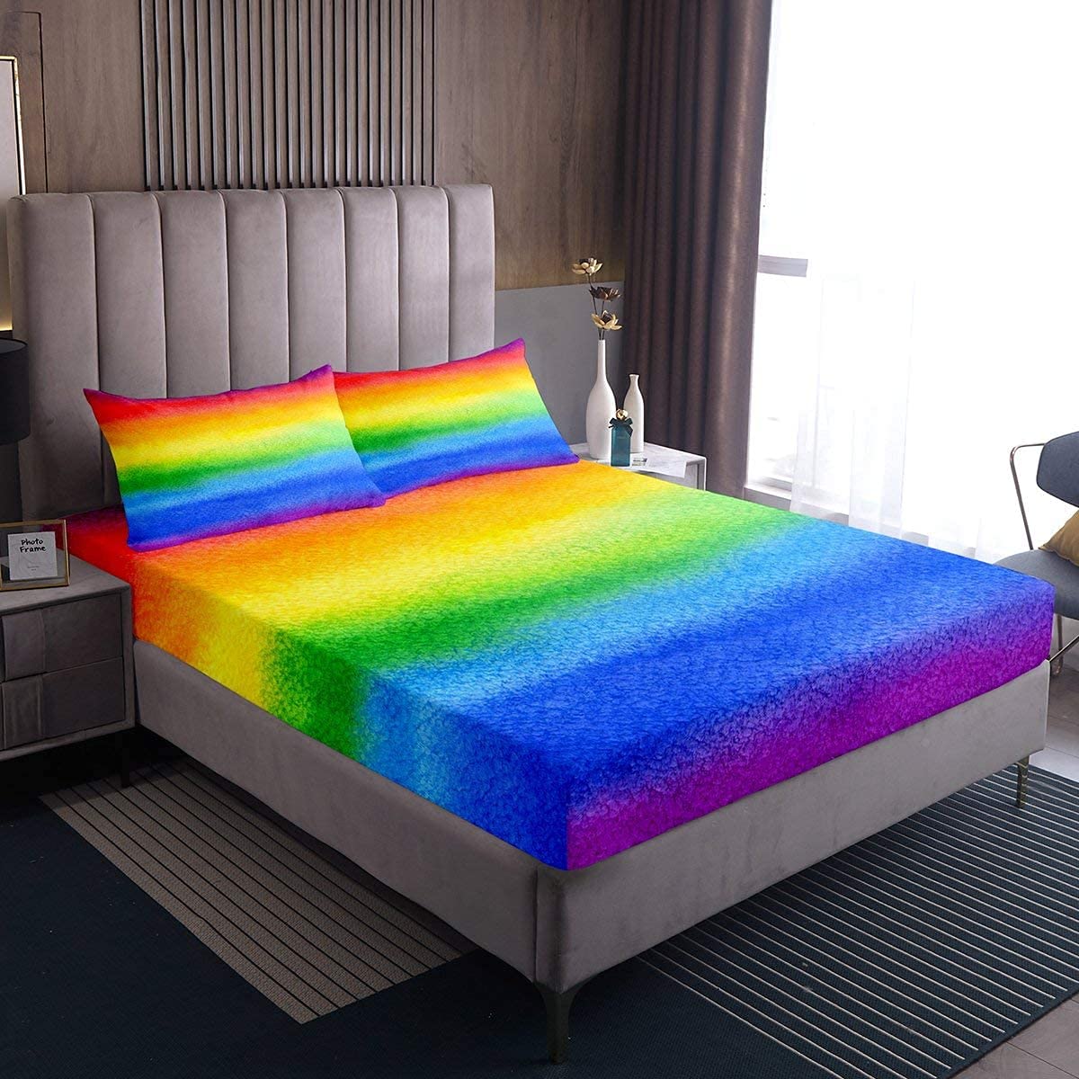 Set Lenzuola Letto Singolo Bambina Arcobaleno 3 Pezzi: Microfibra Morbida Con Tasca Profonda 38 Cm E Federa