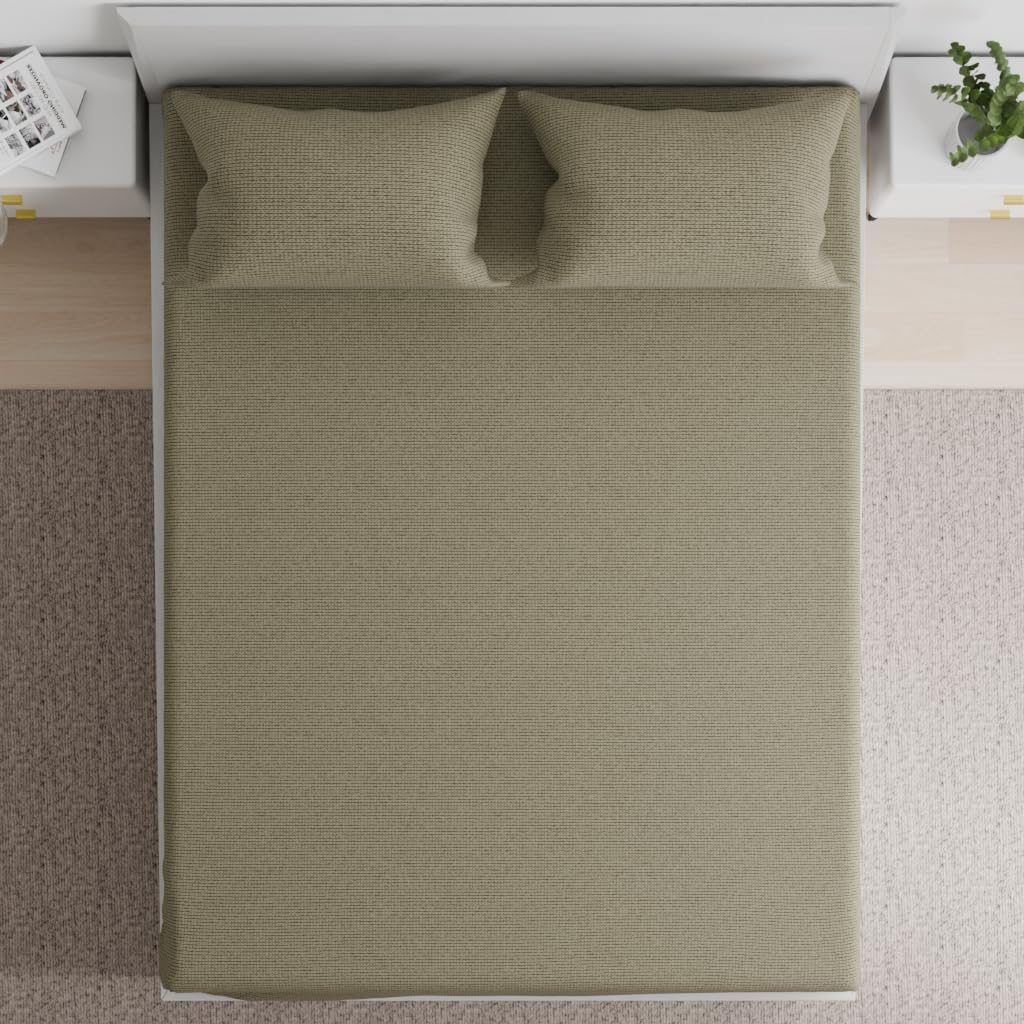 Wakefit 100% Cotton 160 TC Fitted Bedsheet with 2 Pillow Covers | Sage Queen, 78" x 60", Sage | 1.98m x 1.52m