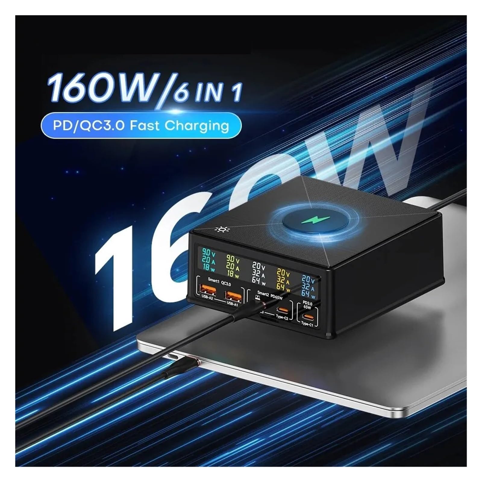 Stazione Di Ricarica USB Da 160 W Wireless Caricatore Rapido GaN PD PPS 100 65 Capacità Di Ricarica Rapida