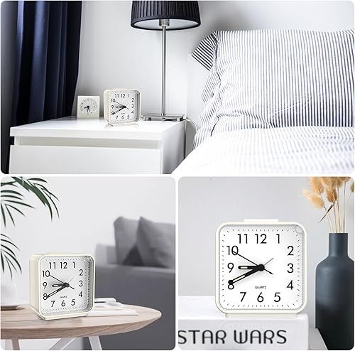 Miniatura 6 de ORIA Reloj despertador analógico, reloj de viaje analógico, reloj de escritorio a pilas para dormitorio, con alarma creciente, luz nocturna,