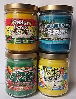 Smoke Odor Exterminator 13 oz Jar Candles Rasta Love, Assortment (4) Includes Rasta Love, 420, Happy Daze and Island Rain.