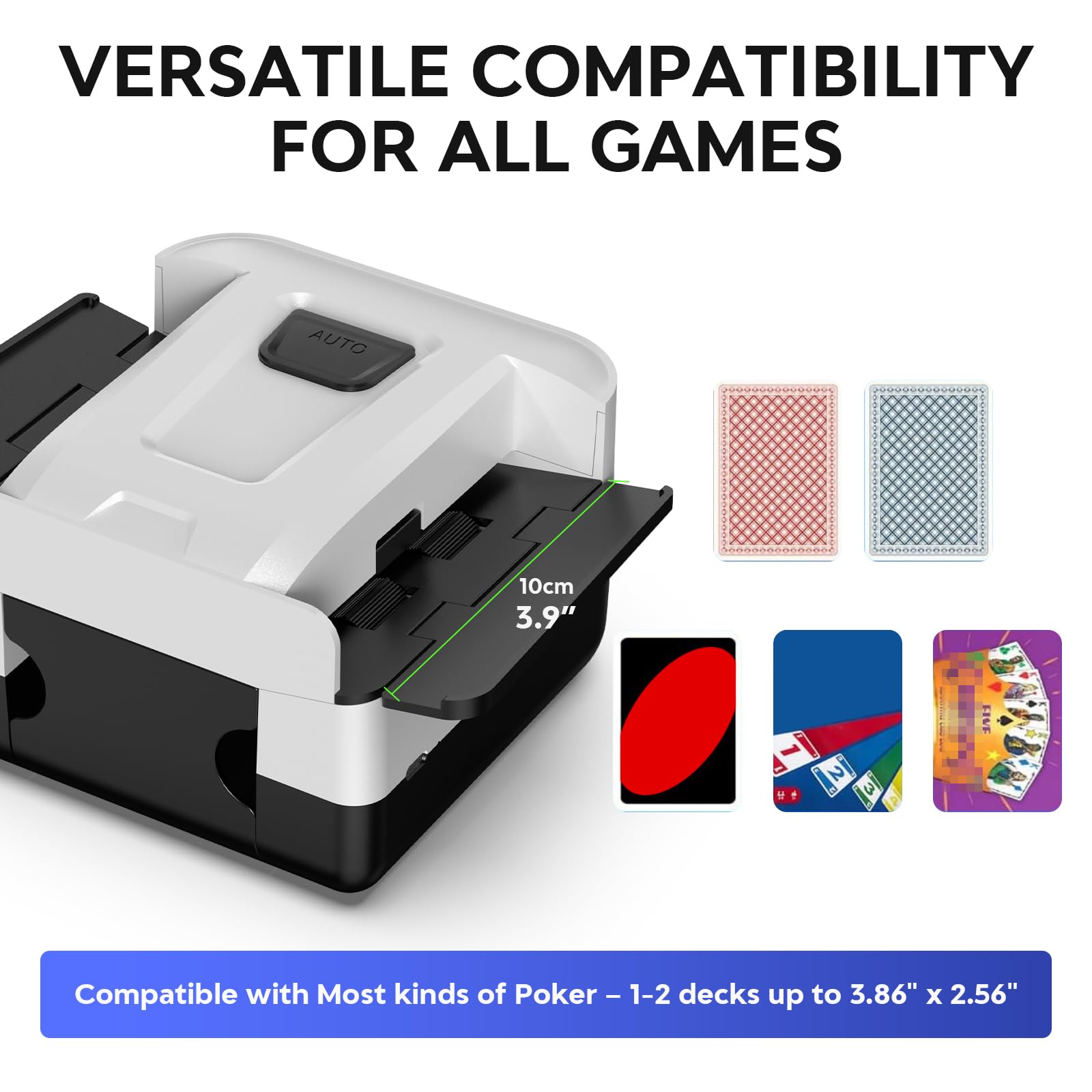 Mélangeur de Cartes Automatique Électrique pour 1-2 Jeux - Batterie 2000mAh Rechargeable USB-C - Compatible Poker, Belote, UNO, Blackjack, Texas Hold'em