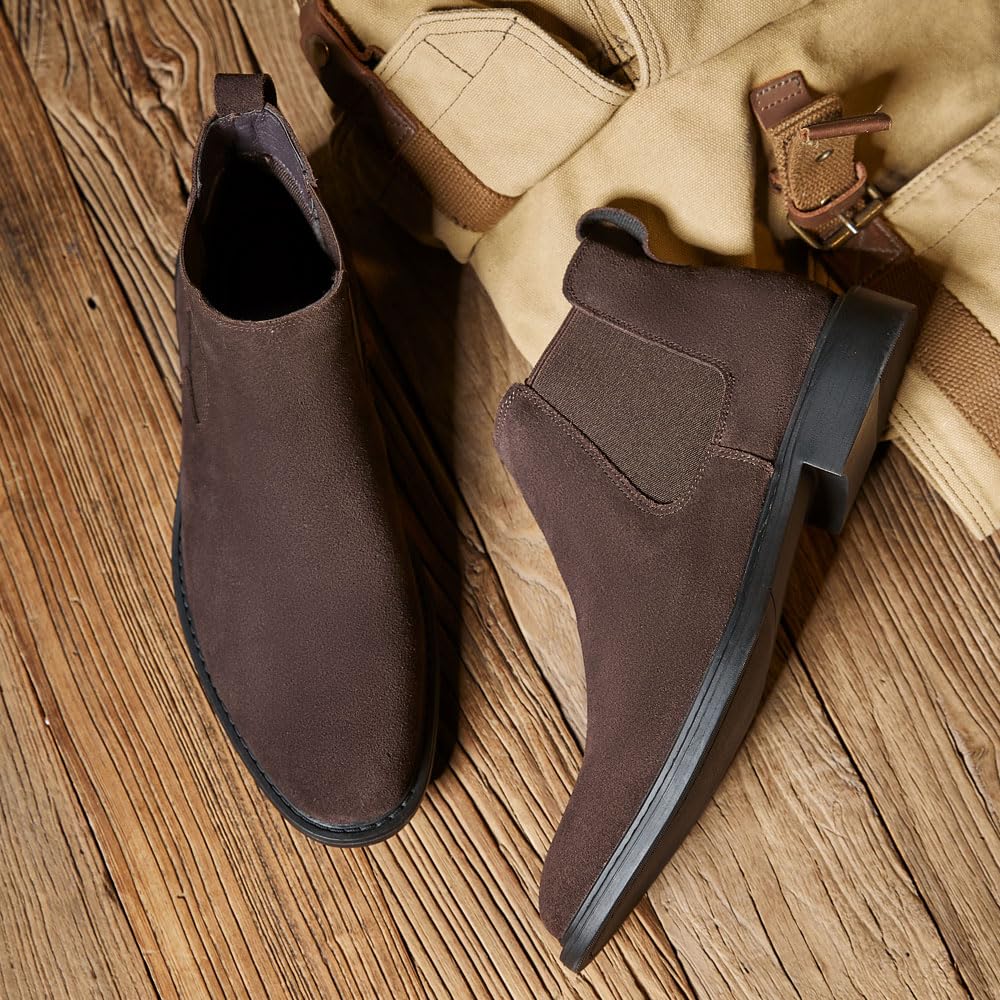 MANLADUO Botas Chelsea de piel auténtica para hombre, estilo británico, botas de vestir clásicas de gamuza para hombre