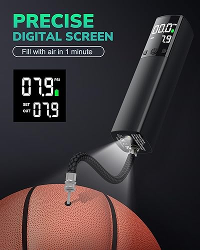 Miniatura 5 de Electric Ball Pump - Portable Air Pump with LED Light, Precise Pressure Gauge and Digital LCD Display for Basketball, Soccer Ball, Volleyball,
