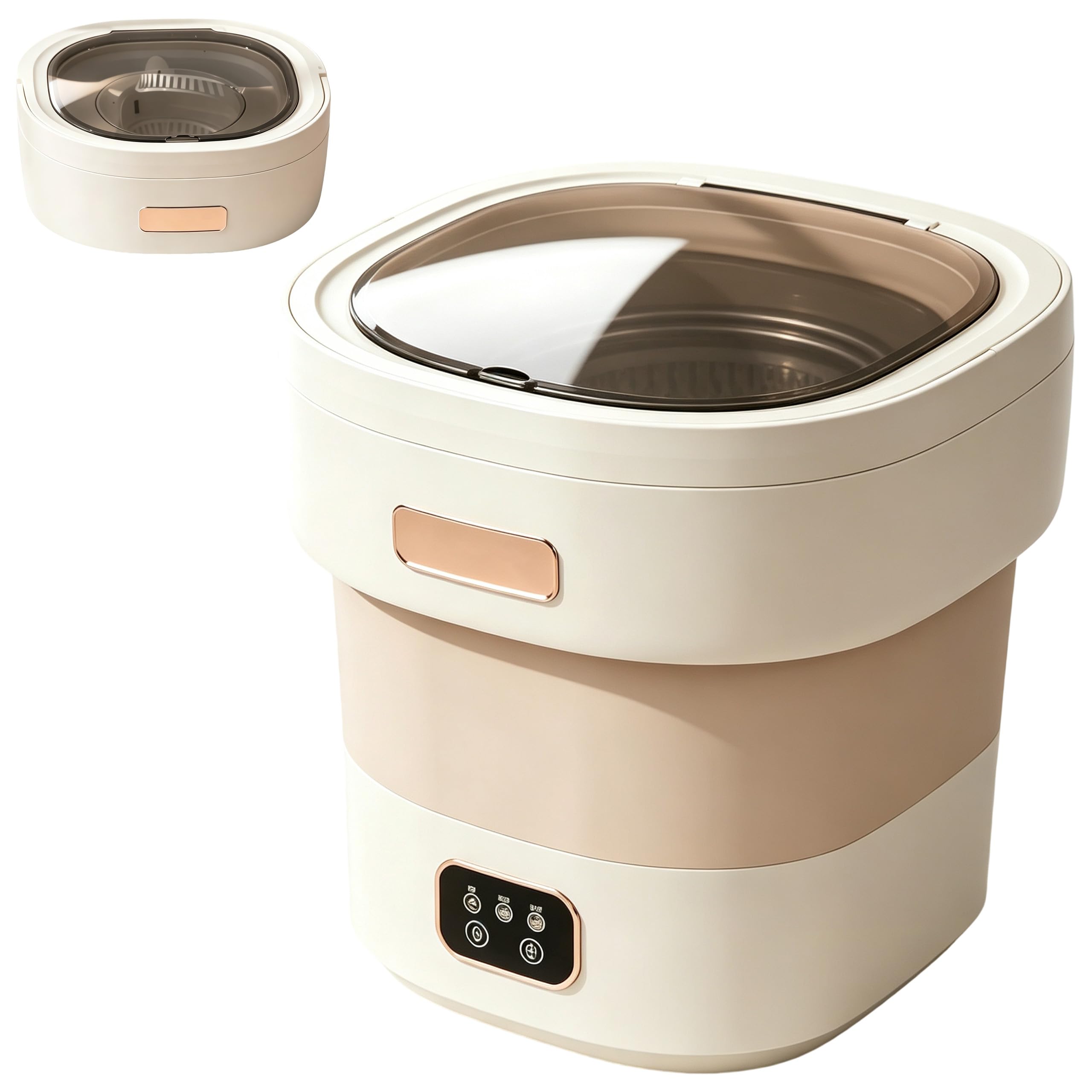 Mini lavatrice portatile da 12 l, con strizzatrice pieghevole, per vestiti del bambino, biancheria intima, campeggio, piccola lavatrice per campeggio, casa, appartamenti (beige)
