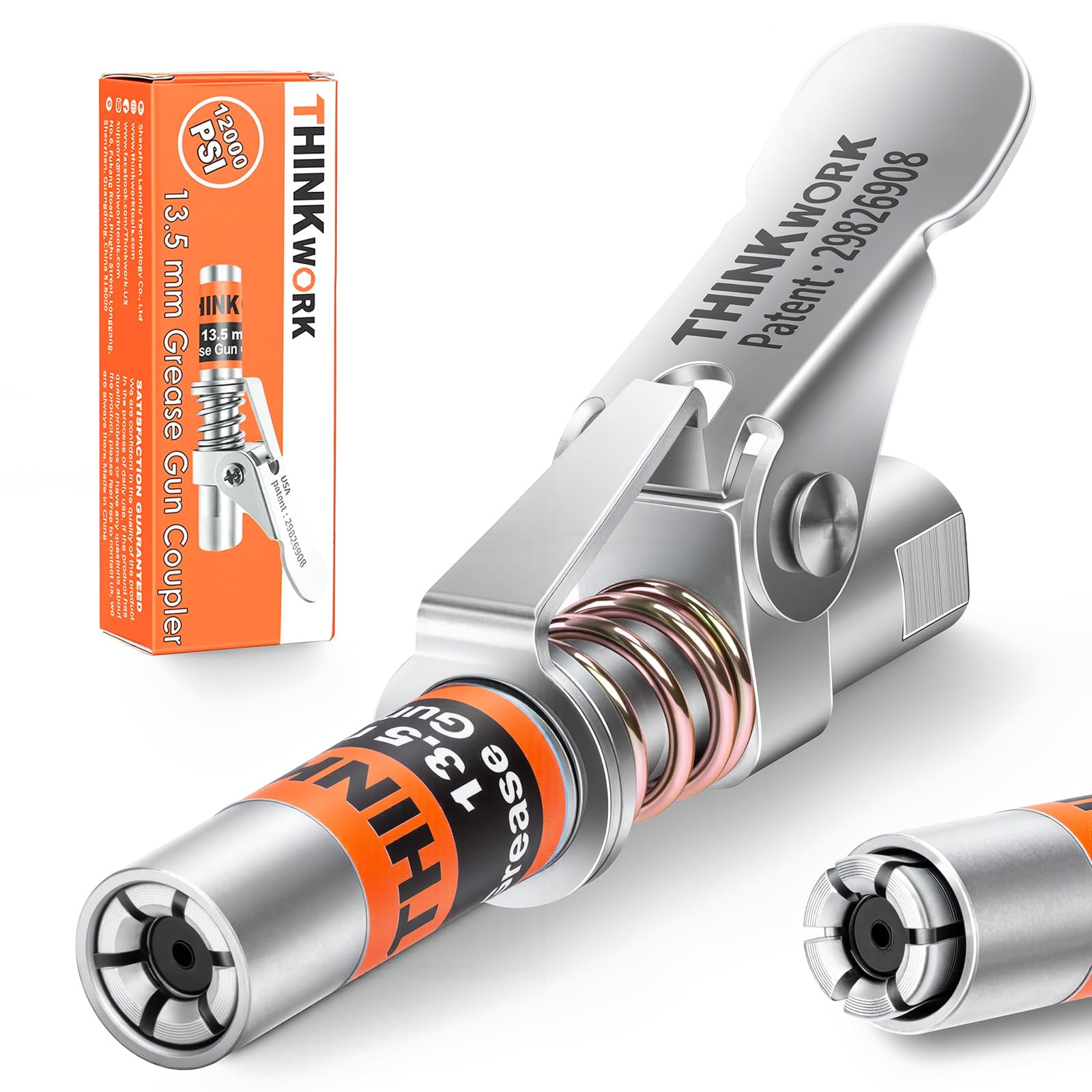THINKWORK Grease Gun Coupler, 0.53" Grease Gun Tips, Strong Lock on Greases Gun Couplers, 12000 PSI Quick Release Grease Coupler, Compatible with All Grease Guns 1/8" NPT Grease Gun Fitting