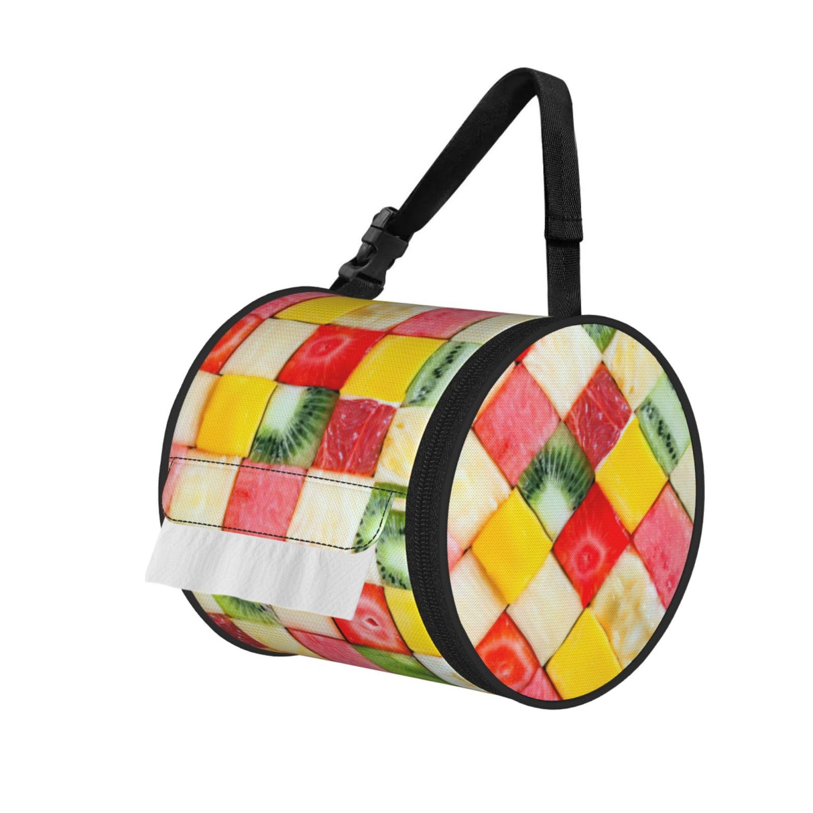 Kiwi Watermelon Printed Roll Paper Carrier Bag, Foldable Oxford Cloth Tissue Case for Camping Hiking Backpack