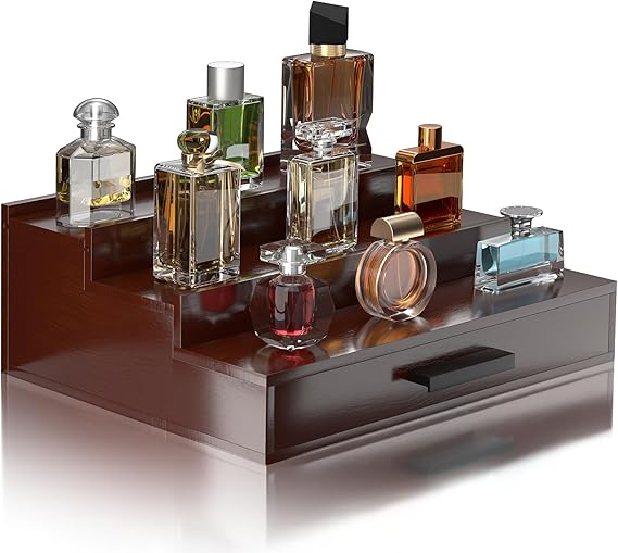 Hrbjunuo Wooden Cologne Organizer for Men,3 Tier Cologne Display Shelf
