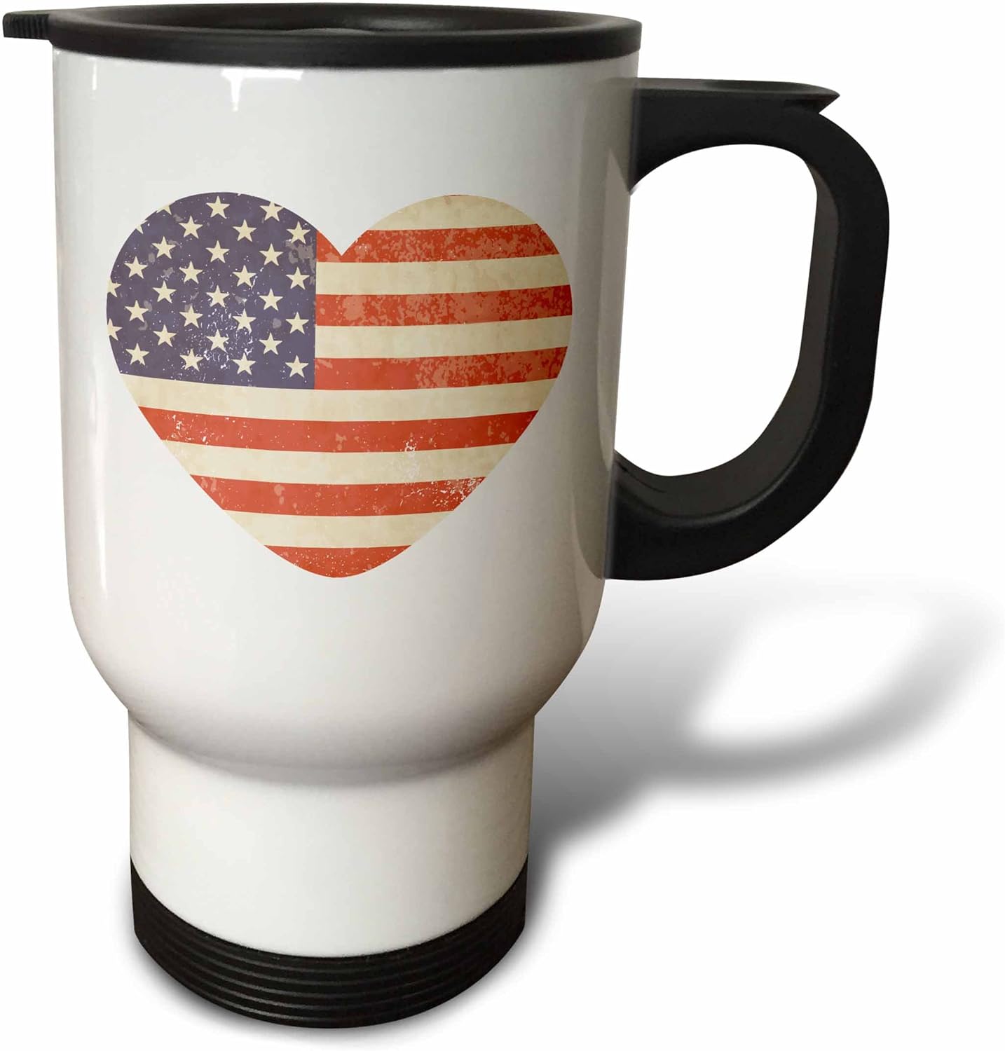 3dRose American Flag Heart Stainless Steel Travel Mug, 14 oz, White