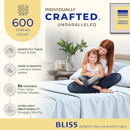 Miniatura 2 de THREAD SPREAD Hotel Collection - Juego de sábanas de 600 hilos de algodón egipcio satinado 4 piezas