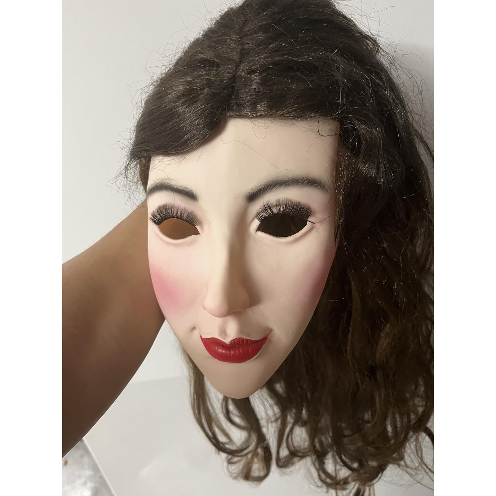 Maschera in silicone morbido da donna, in lattice, realistica, per crossdresser, transgender, Halloween, cosplay, carnevale, drag queen (con parrucca)