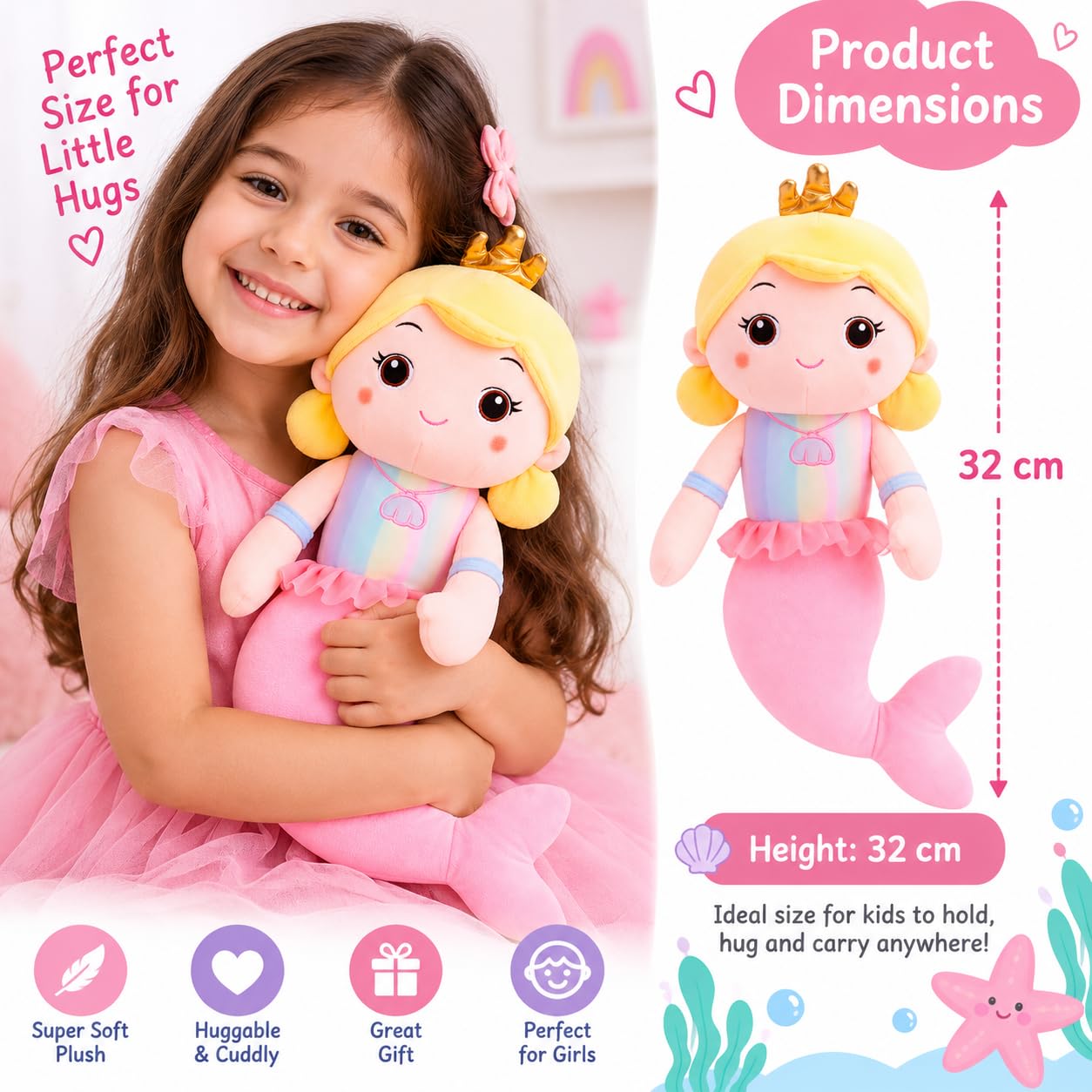 Mimo Mermaid Doll - Cute Plush Toy for Girls -2