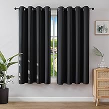 Opaque Curtains with Eyelets, Set of 2, Blackout Curtain, Thermal Curtain, Heat Protection, Eyelet Curtain for Bedroom, Living Room (2 x H 137 x W 117, Black)