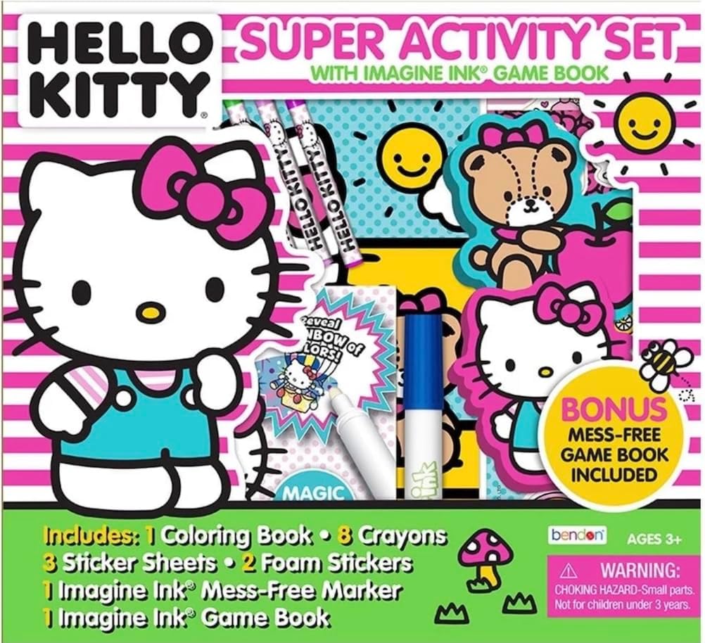 Hello Kitty Super Activity Set - Mess-Free Creative Fun - 1 Coloring Book, 8 Crayons, 3 Sticker Sheets, 2 Foam Stickers, 1 Imagine Ink Mess-Free Marker, 1 Imagine Ink Game Book